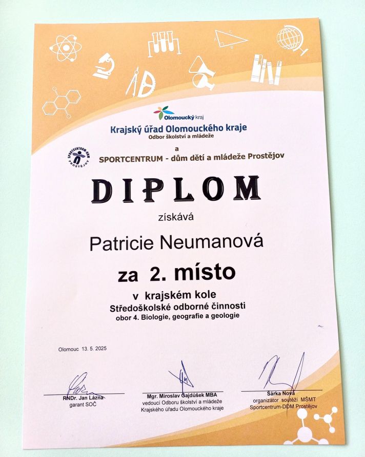 diplom za 2. místo v soč